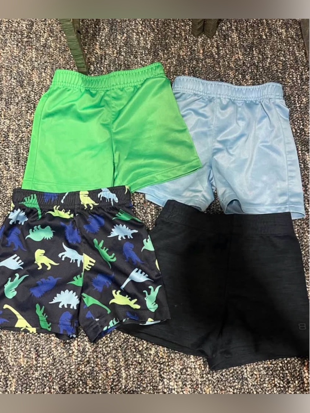 Boys 2T  4-Pack Athletic Shorts - Green, Light Blue, Black, Dino Print